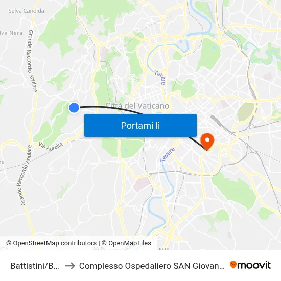 Battistini/Boccea to Complesso Ospedaliero SAN Giovanni Addolorata map