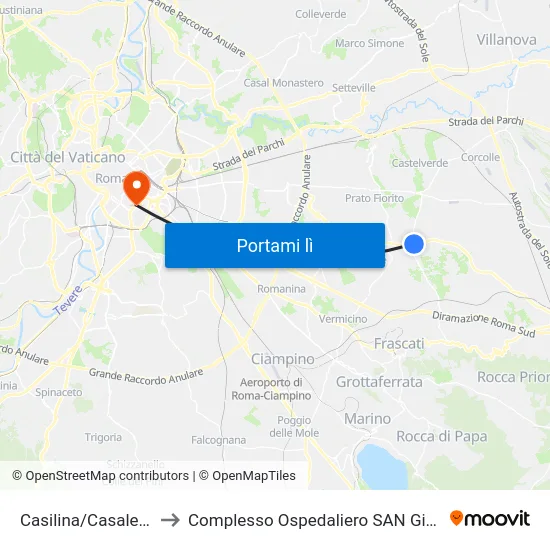 Casilina/Casale Finocchio to Complesso Ospedaliero SAN Giovanni Addolorata map