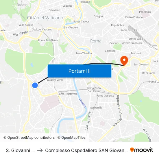 S. Giovanni Di Dio to Complesso Ospedaliero SAN Giovanni Addolorata map