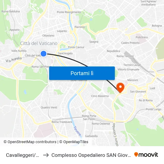 Cavalleggeri/S. Pietro to Complesso Ospedaliero SAN Giovanni Addolorata map