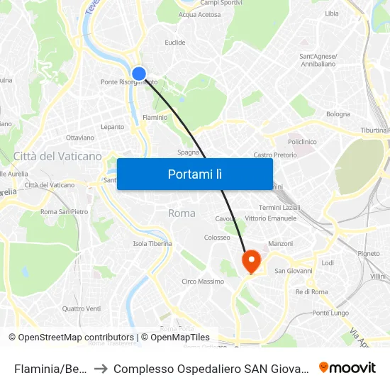Flaminia/Belle Arti to Complesso Ospedaliero SAN Giovanni Addolorata map