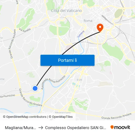 Magliana/Muratella (Fl1) to Complesso Ospedaliero SAN Giovanni Addolorata map