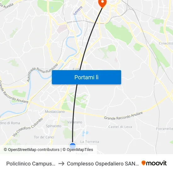 Policlinico Campus Biomedico (H) to Complesso Ospedaliero SAN Giovanni Addolorata map