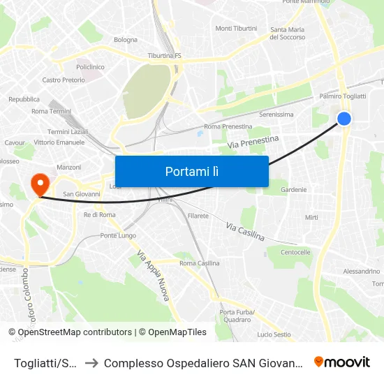 Togliatti/Scuola to Complesso Ospedaliero SAN Giovanni Addolorata map