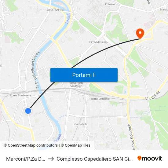 Marconi/P.Za Della Radio to Complesso Ospedaliero SAN Giovanni Addolorata map
