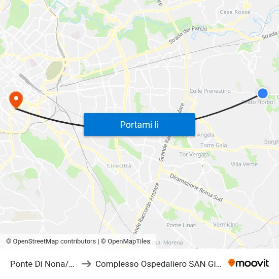 Ponte Di Nona/Prenestina to Complesso Ospedaliero SAN Giovanni Addolorata map