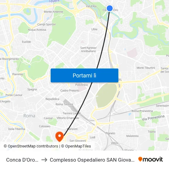 Conca D'Oro (Mb1) to Complesso Ospedaliero SAN Giovanni Addolorata map