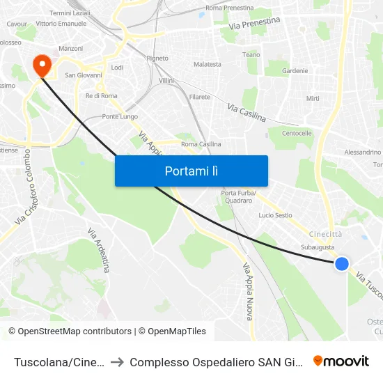 Tuscolana/Cinecittà (Ma) to Complesso Ospedaliero SAN Giovanni Addolorata map