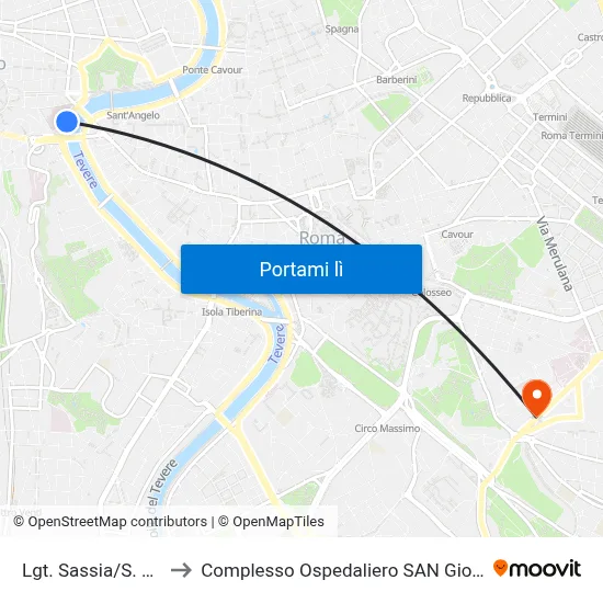 Lgt. Sassia/S. Spirito (H) to Complesso Ospedaliero SAN Giovanni Addolorata map