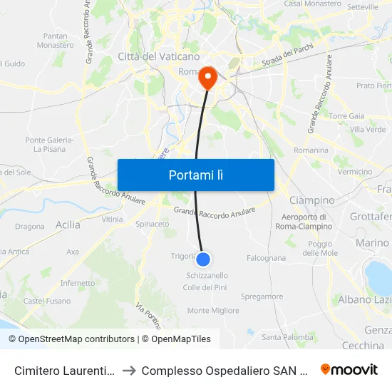 Cimitero Laurentino/Ingresso to Complesso Ospedaliero SAN Giovanni Addolorata map