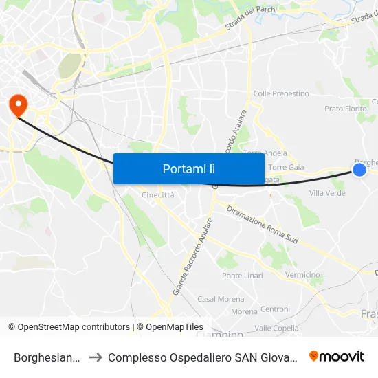 Borghesiana (Mc) to Complesso Ospedaliero SAN Giovanni Addolorata map