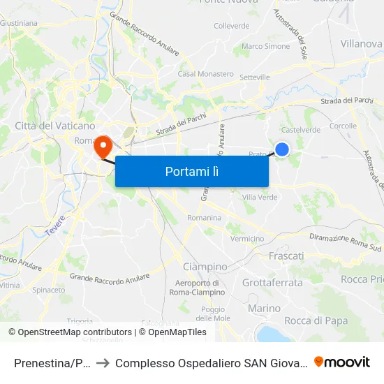 Prenestina/Ponzoni to Complesso Ospedaliero SAN Giovanni Addolorata map