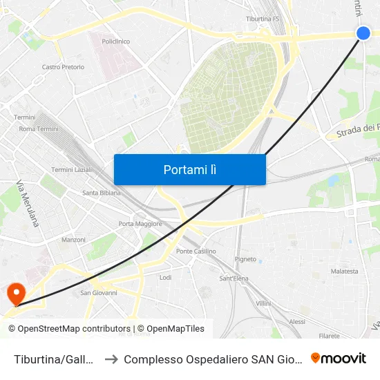 Tiburtina/Galla Placidia to Complesso Ospedaliero SAN Giovanni Addolorata map
