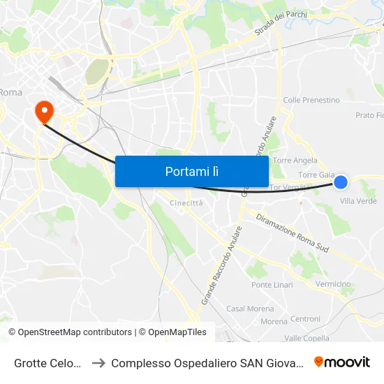 Grotte Celoni (Mc) to Complesso Ospedaliero SAN Giovanni Addolorata map