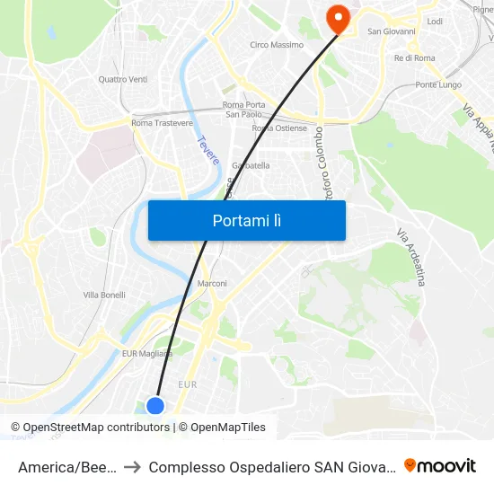 America/Beethoven to Complesso Ospedaliero SAN Giovanni Addolorata map
