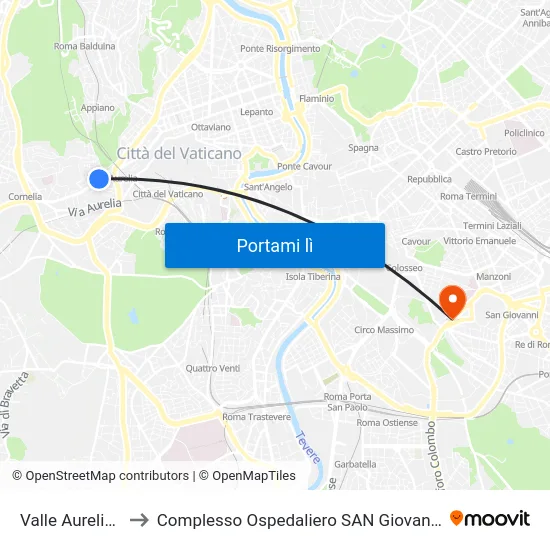 Valle Aurelia (Ma) to Complesso Ospedaliero SAN Giovanni Addolorata map