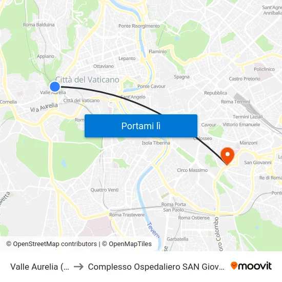 Valle Aurelia (Ma-Fl3) to Complesso Ospedaliero SAN Giovanni Addolorata map