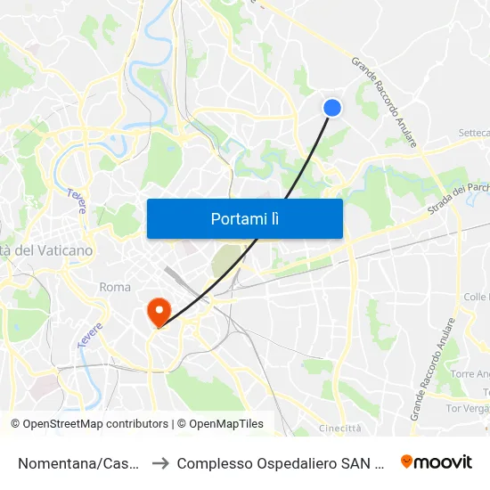 Nomentana/Casale S. Basilio to Complesso Ospedaliero SAN Giovanni Addolorata map