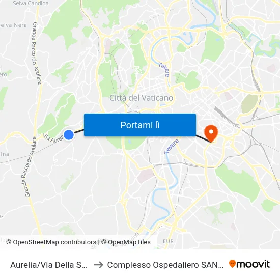 Aurelia/Via Della Stazione Aurelia to Complesso Ospedaliero SAN Giovanni Addolorata map