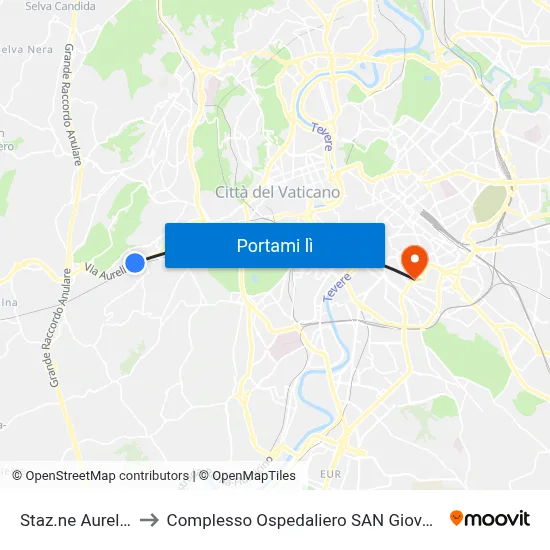 Staz.ne Aurelia (Fl5) to Complesso Ospedaliero SAN Giovanni Addolorata map