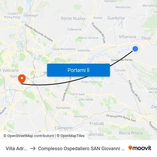 Villa Adriana to Complesso Ospedaliero SAN Giovanni Addolorata map