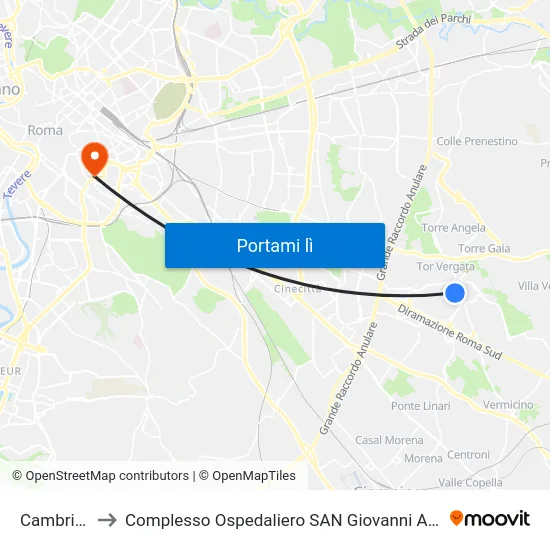 Cambridge to Complesso Ospedaliero SAN Giovanni Addolorata map