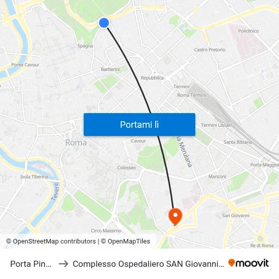 Porta Pinciana to Complesso Ospedaliero SAN Giovanni Addolorata map