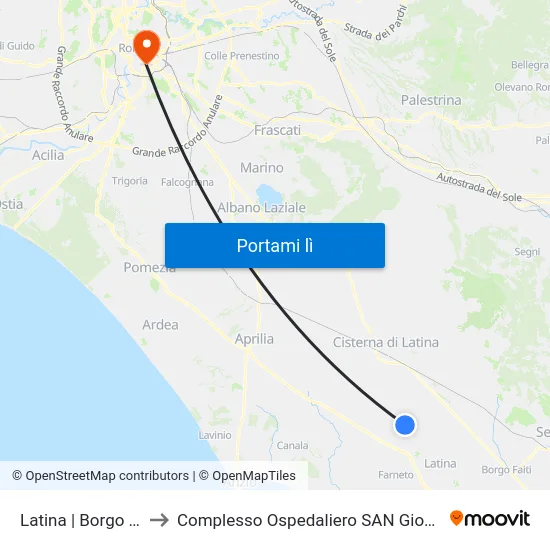 Latina | Borgo Podgora to Complesso Ospedaliero SAN Giovanni Addolorata map