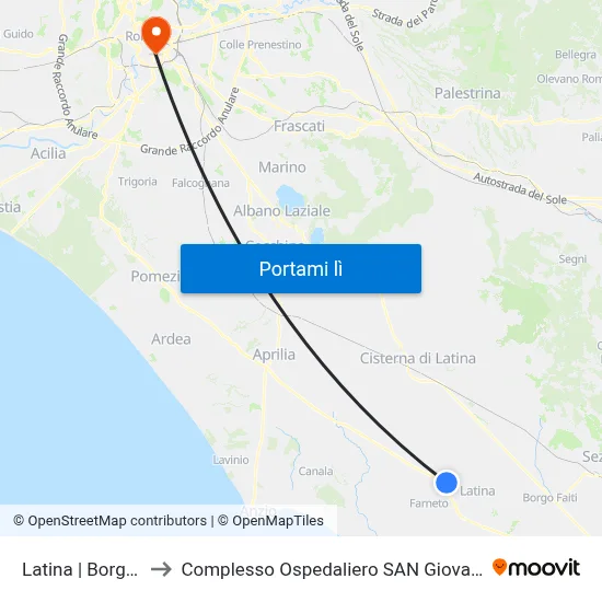 Latina | Borgo Piave to Complesso Ospedaliero SAN Giovanni Addolorata map