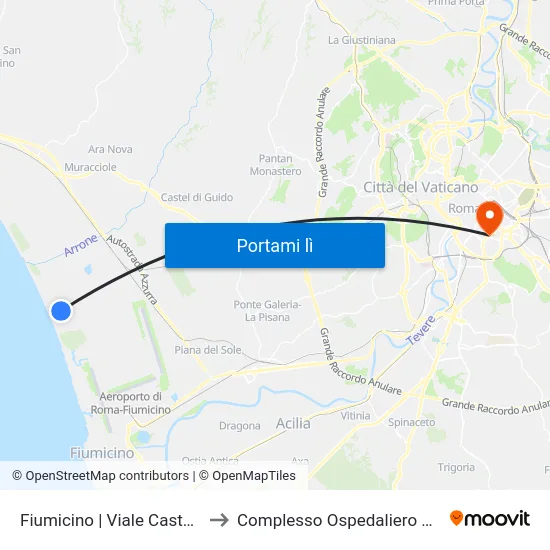 Fiumicino | Viale Castellammare Via Viserba to Complesso Ospedaliero SAN Giovanni Addolorata map