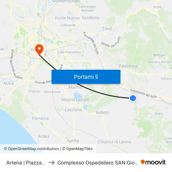 Artena | Piazza Colombo to Complesso Ospedaliero SAN Giovanni Addolorata map