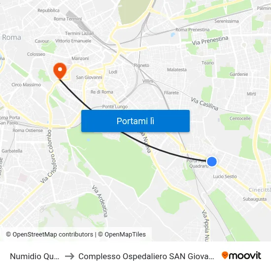 Numidio Quadrato to Complesso Ospedaliero SAN Giovanni Addolorata map
