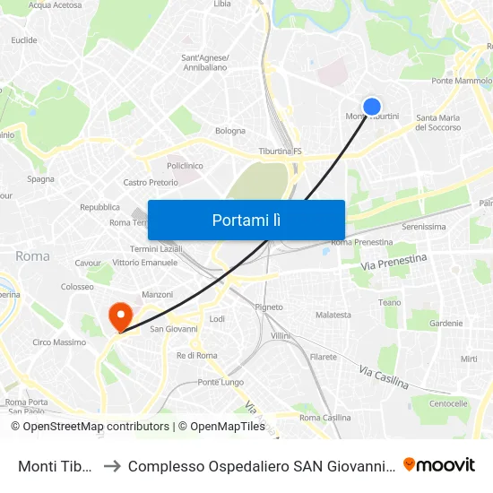 Monti Tiburtini to Complesso Ospedaliero SAN Giovanni Addolorata map
