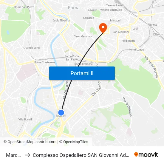 Marconi to Complesso Ospedaliero SAN Giovanni Addolorata map