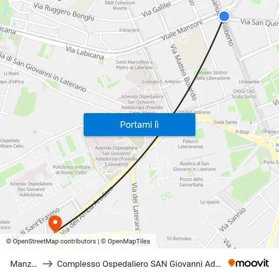 Manzoni to Complesso Ospedaliero SAN Giovanni Addolorata map