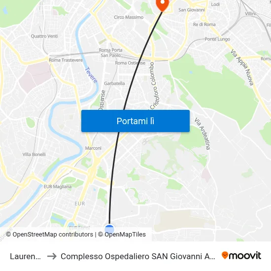 Laurentina to Complesso Ospedaliero SAN Giovanni Addolorata map