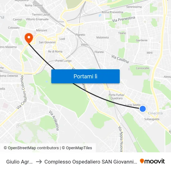 Giulio Agricola to Complesso Ospedaliero SAN Giovanni Addolorata map