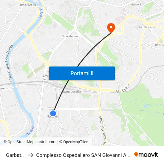 Garbatella to Complesso Ospedaliero SAN Giovanni Addolorata map