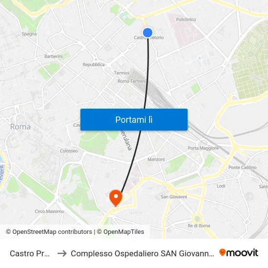 Castro Pretorio to Complesso Ospedaliero SAN Giovanni Addolorata map