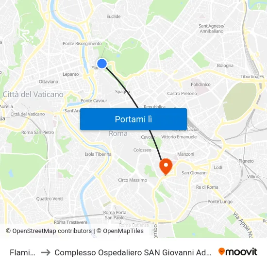 Flaminio to Complesso Ospedaliero SAN Giovanni Addolorata map