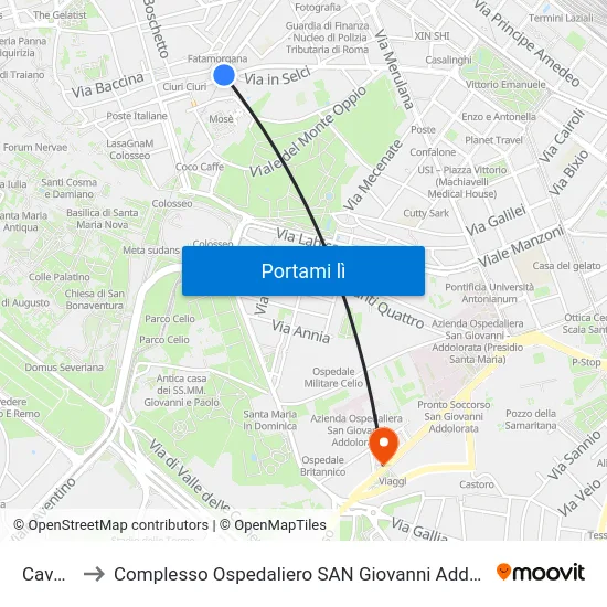 Cavour to Complesso Ospedaliero SAN Giovanni Addolorata map