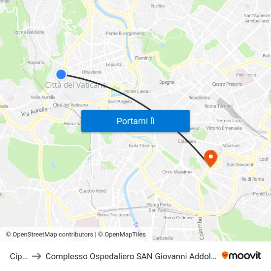 Cipro to Complesso Ospedaliero SAN Giovanni Addolorata map