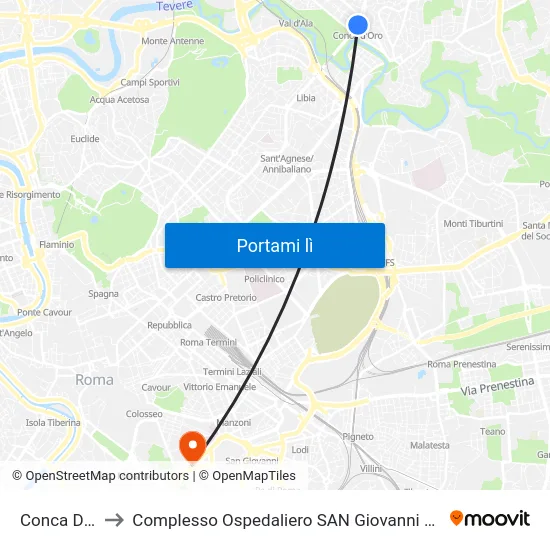 Conca D'Oro to Complesso Ospedaliero SAN Giovanni Addolorata map