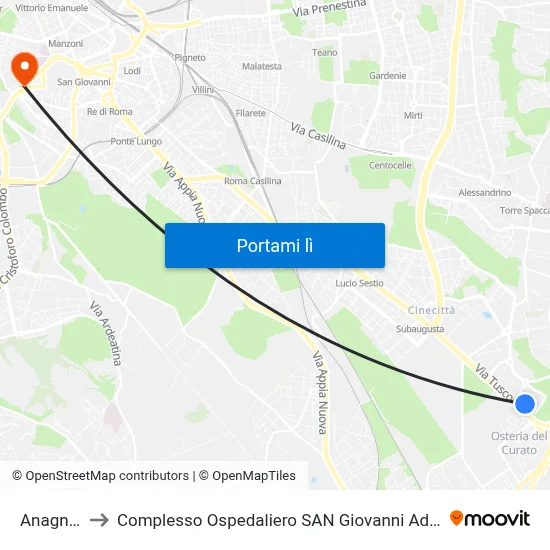 Anagnina to Complesso Ospedaliero SAN Giovanni Addolorata map