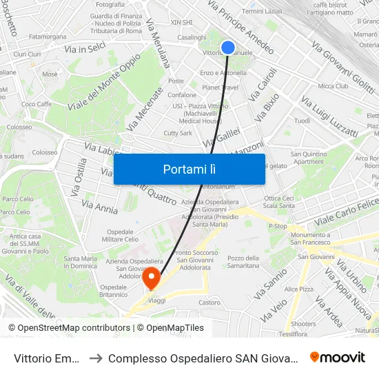 Vittorio Emanuele to Complesso Ospedaliero SAN Giovanni Addolorata map