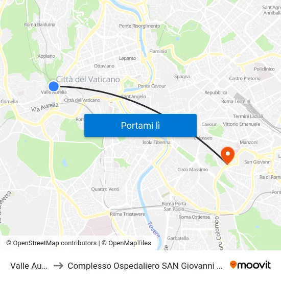 Valle Aurelia to Complesso Ospedaliero SAN Giovanni Addolorata map