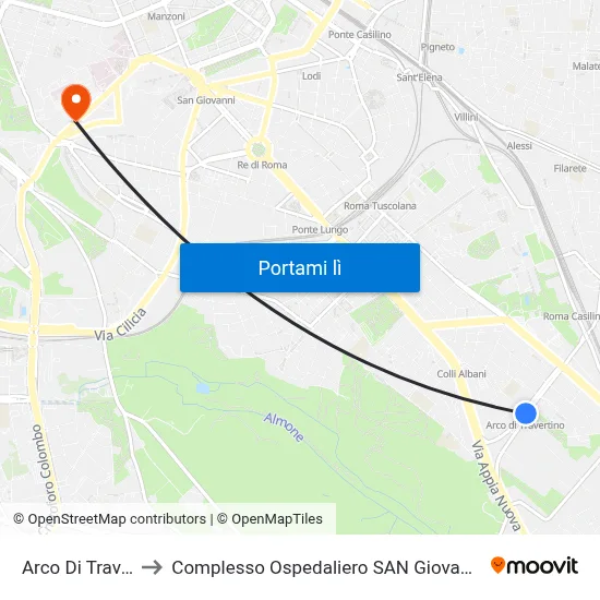 Arco Di Travertino to Complesso Ospedaliero SAN Giovanni Addolorata map