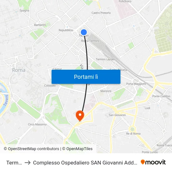 Termini to Complesso Ospedaliero SAN Giovanni Addolorata map