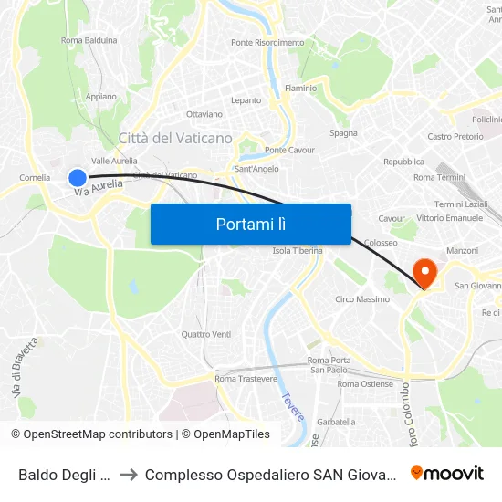 Baldo Degli Ubaldi to Complesso Ospedaliero SAN Giovanni Addolorata map