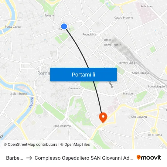 Barberini to Complesso Ospedaliero SAN Giovanni Addolorata map